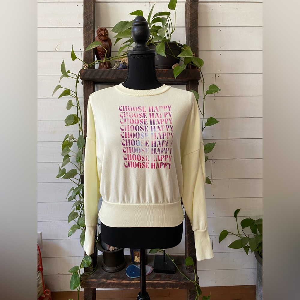 Old Navy: Yellow Cream Sweatshirt with Vibrant Faded Text